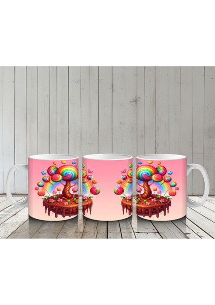 Çocuklara Sütü Sevdiren Şeker Ağacı ve Çikolata Diyarı Desenli Kupa Bardak indirimleri