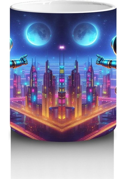 Çocuklara Sütü Sevdiren Gece Şehrinde Uçan Neşeli Robot Desenli Kupa Bardak fiyatları