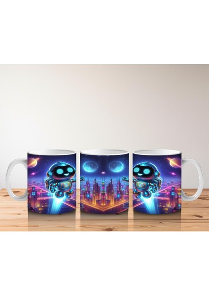 Çocuklara Sütü Sevdiren Gece Şehrinde Uçan Neşeli Robot Desenli Kupa Bardak fırsatları