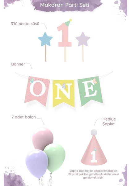 Makaron Temalı 1 Yaş Minimal Doğum Günü Parti Seti (Kelebek Banner Unicorn Doğum Günü Konsepti) fiyatları