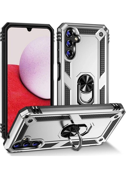 Samsung Galaxy A04S Kılıf Sofya Yüzüklü Silikon Kapak - Gümüş Arbkd