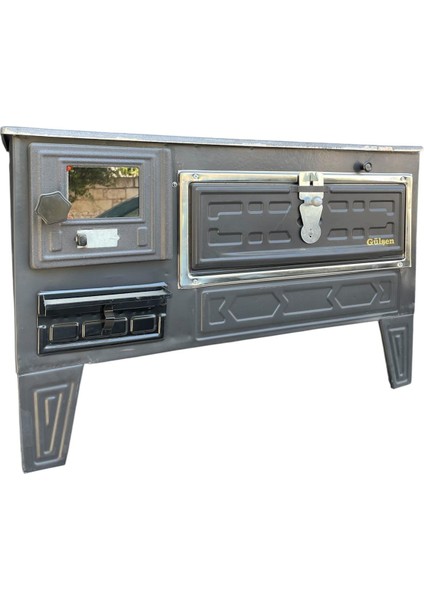 Gülşen Fırınlı Tuğlalı Kuzine Soba Mat Siyah Camlı