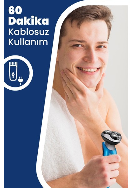 Kablosuz Islak/Kuru Tıraş Makinesi – Ultra Yakın ve Pürüzsüz Tıraş, Su Geçirmez, Dijital Ekran, Mavi