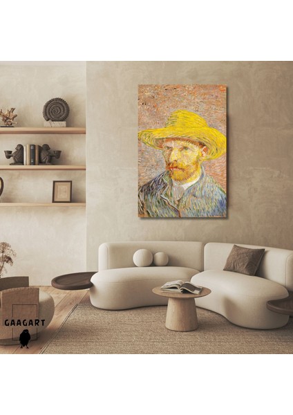 Tekli Dikey Kanvas Tablo Ünlü Eserler Van Gogh Self Portrait Straw Hat