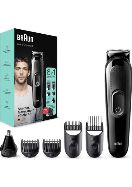 MGK3320 6’sı 1 Arada Sakal ve Saç Düzeltici – Ömür Boyu Keskin Bıçak, Kablosuz Kullanım, Siyah, Çoklu Başlık Seti