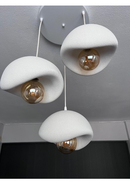 Beton Görünümlü Modern Şık Iskandinav Tarz 3 Başlıklı Avize (25CM) (Rustik Ampul Hediyeli)
