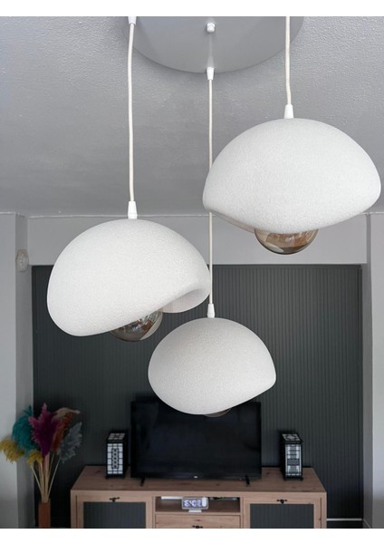 Beton Görünümlü Modern Şık Iskandinav Tarz 3 Başlıklı Avize (25CM) (Rustik Ampul Hediyeli) modelleri