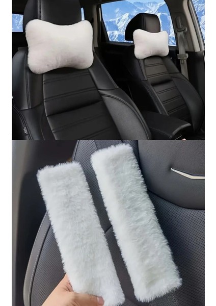 Beyaz Peluş Oto Boyun Yastığı + Emniyet Kemeri Pedi – 4’lü Set – Ultra Yumuşak & Şık Konfor Takımı fiyatları