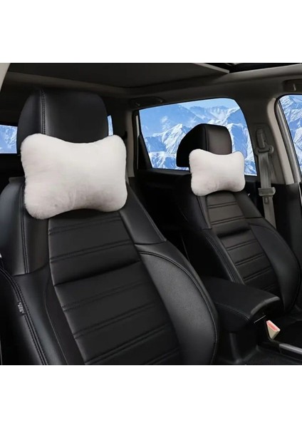 2'li Beyaz Peluş Oto Boyun Yastığı Sportif & Şık Tasarım