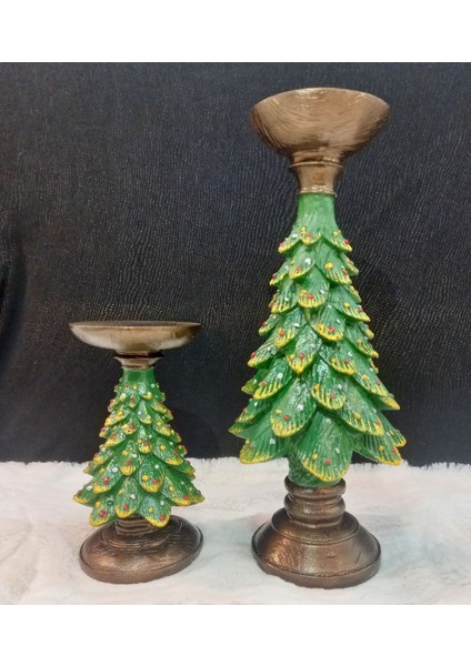 Yılbaşı Ağacı Ikili Şamdan Merry Christmas Dekoratif Yeşil Noel Çam Ağacı Biblo fırsatları