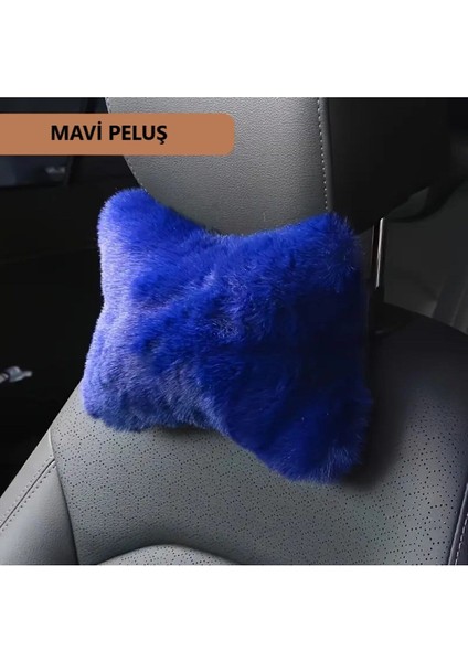 2 Adet Peluş Mavi Oto Boyun Yastığı Boncuk Elyaf Dolgulu Seyahat Boyun Yastığı Iş Ofis Araba