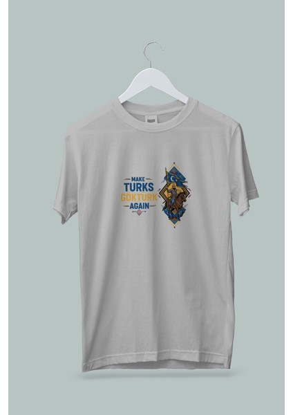 Kadın Erkek Unisex Yetişkin Make Turks Gokturk Again Iı Baskılı Beyaz Gri Siyah Tshirt