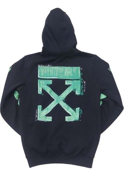 Erkek Kapüşonlu Bağcıklı Kanguru Cepli Baskılı Siyah-Yeşil Renk Bomber Sweatshirt Esk-Wht modelleri