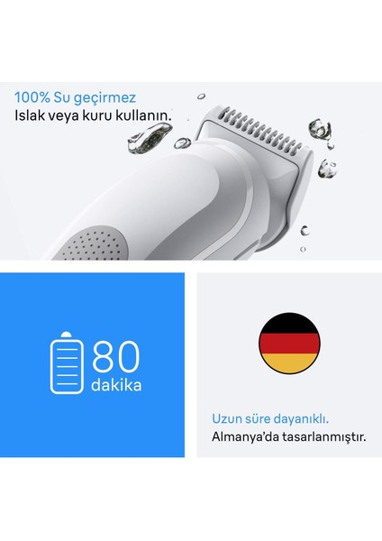 Su Geçirmez Vücut Tıraş Makinesi +3 Aksesuar Temiz ve Kolay Kullanım