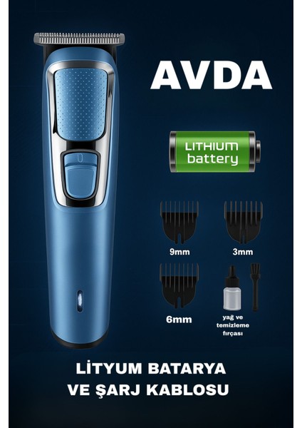 Sessiz Kablosuz Tıraş Makinesi 3 Başlık Erkek Bakım Cihazı Mavi