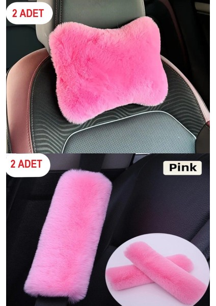 Pembe Peluş Oto Boyun Yastığı + Emniyet Kemeri Pedi – 4’lü Set – Sportif & Şık Tasarım modelleri