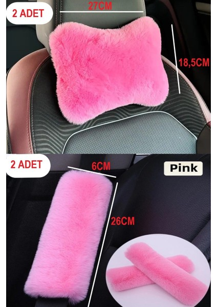 Pembe Peluş Oto Boyun Yastığı + Emniyet Kemeri Pedi – 4’lü Set – Sportif & Şık Tasarım fırsatları