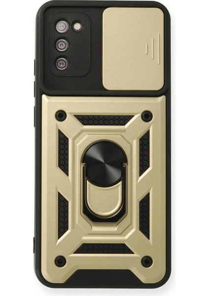 Samsung Galaxy A03S Kılıf Pars Lens Yüzüklü Silikon - Gold Arbkd