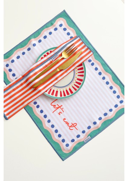 Sloganlı, Marin, Dijital Baskılı, Renkli, Çizgili, Kenar Biyeli Amerikan Servis 35X45 cm (1 Adet)