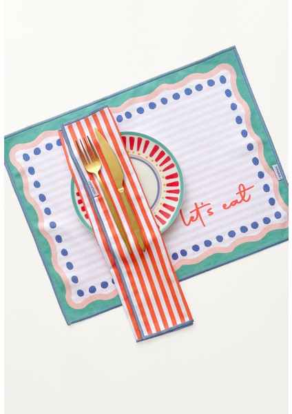 Sloganlı, Marin, Dijital Baskılı, Renkli, Çizgili, Kenar Biyeli Amerikan Servis 35X45 cm (1 Adet) fırsatları