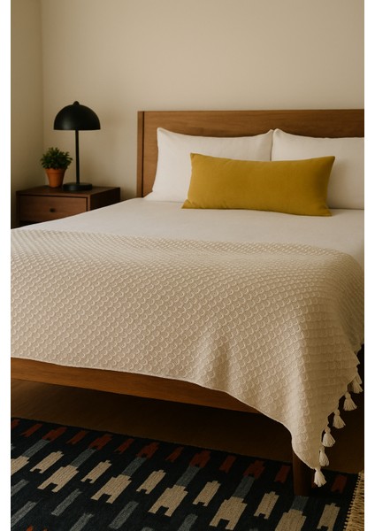 Ilmeki Armürlü Yatak Örtüsü / Pike / Koltuk Örtüsü – 200X230 cm – Düğüm Saçaklı – %100 Geri Dönüştürülmüş Iplik – 5 Renk Seçeneği