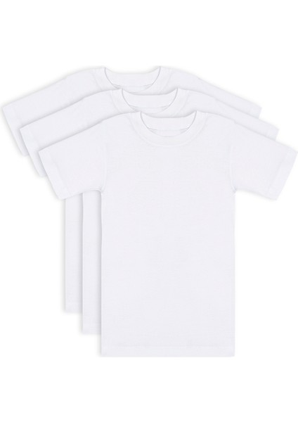 Özkan 0706 3'lü Paket Erkek Çocuk %100 Pamuklu Ribana Esnek Rahat Yarım Kol Kapalı Yaka Fanila T-Shirt