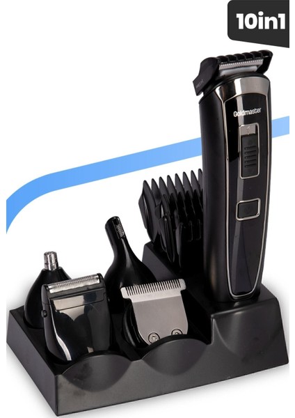 Çok Fonksiyonlu Erkek Bakım Seti Siyah Paslanmaz Çelik Kablosuz 10'lu Paket