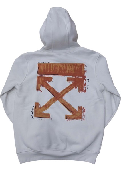 Erkek Kapüşonlu Bağcıklı Kanguru Cepli Baskılı Krem Rengi Bomber Sweatshirt Esk-Wht modelleri