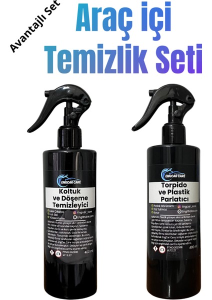 Torpido Plastik Parlatıcı ve Döşeme Koltuk Temizleyici Set - Yüksek Kalite 400ML 2x