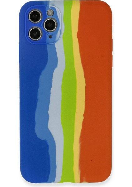 Iphone 11 Pro Kılıf Ebruli Lansman Silikon - Mavi-Turuncu Arbkd