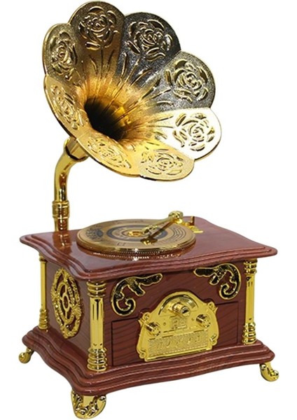 Gramofon Müzik Kutusu Kahverengi 13X26CM