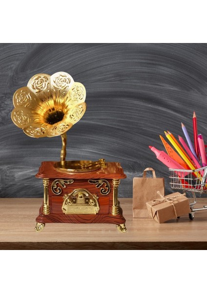 Gramofon Müzik Kutusu Kahverengi 13X26CM fiyatları