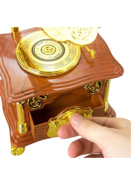Gramofon Müzik Kutusu Kahverengi 13X26CM indirimleri