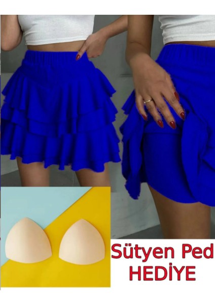 Şortlu Etek Fırfır Etek Şortlu Mini Etek Şort Etek Yüksek Bel Etek Likralı Etek Hediyeli Ürün