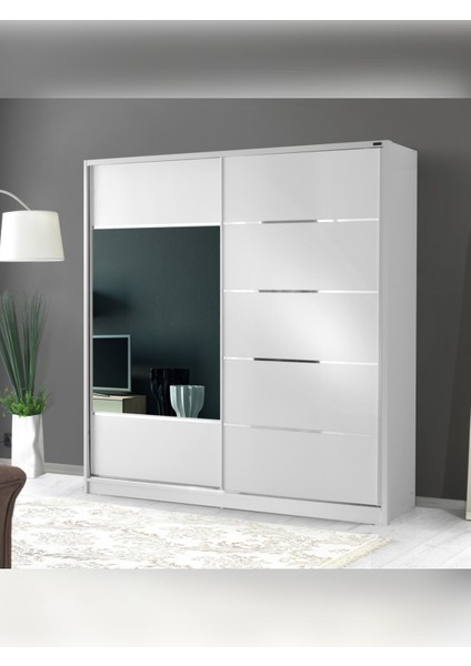 160 cm Sürgülü Komple Mdf Gardırop Ceviz+Beyaz Raylı Dolap Genç Ve Yatak Odası