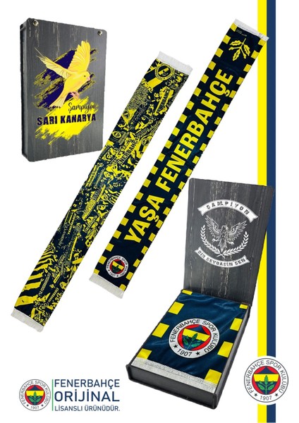 Orijinal Lisanslı Yaşa Fenerbahçe Şal Atkı Kanarya Baskılı Ahşap Kutulu