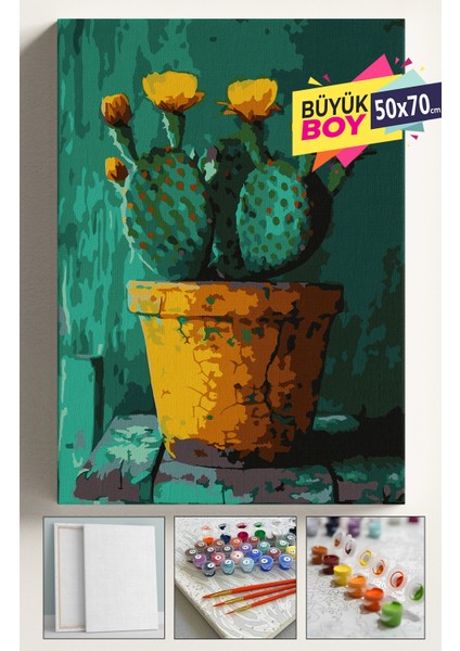 Sayılarla Boyama Seti Numaralı Tuval Fırça Boya Dahil Kasnaklı Set 50X70 cm - Kaktüs