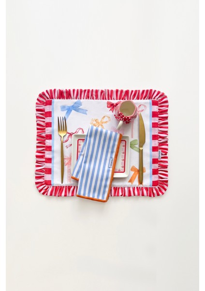 Fırfırlı, Etnik, Fiyonk Desenli, Dijital Baskılı, Renkli, Çizgili, Amerikan Servis 35X45 cm (1 Adet)