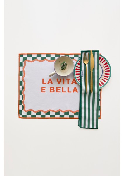 Sloganlı, Bohem, Damalı Baskılı, Renkli, Çizgili, Kenar Biyeli Amerikan Servis 35X45 cm (1 Adet)