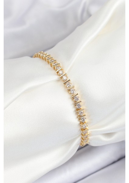 Pirinç Sral Çit Model Zirkon Tal Gold Renk Vp Seri Kadın Bileklik