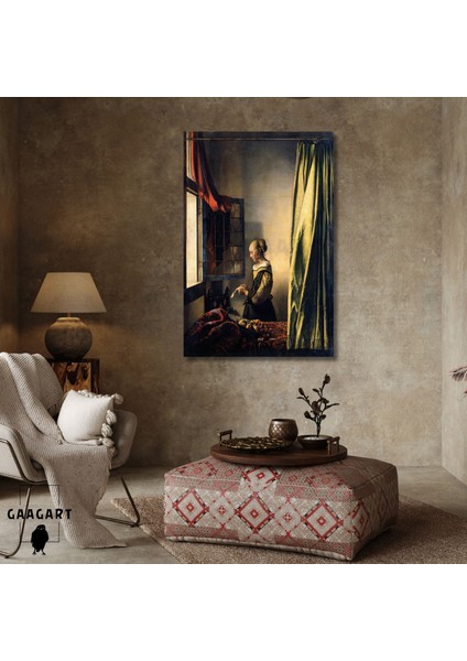 Tekli Dikey Kanvas Tablo Ünlü Eserler Johannes Vermeer Girl Reading