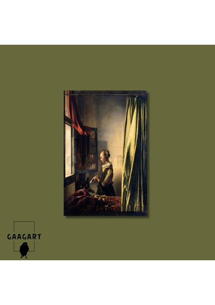 Tekli Dikey Kanvas Tablo Ünlü Eserler Johannes Vermeer Girl Reading modelleri