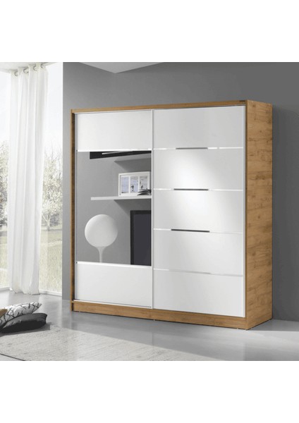180 cm Sürgülü Komple Mdf Gardırop Beyaz Raylı Dolap Genç Ve Yatak Odası