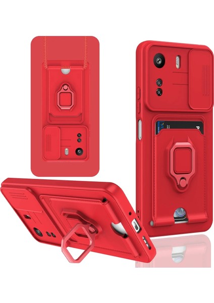 Xiaomi Redmi 13C Kılıf Zuma Kartvizitli Yüzüklü Silikon - Kırmızı Arbkd