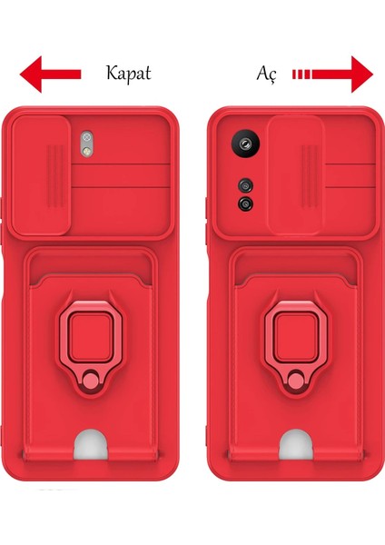 Xiaomi Redmi 13C Kılıf Zuma Kartvizitli Yüzüklü Silikon - Kırmızı Arbkd indirimleri
