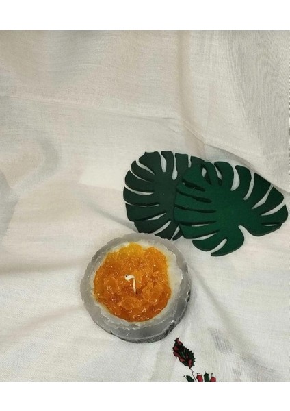 Sitrin Taş Görünümlü Turuncu Renkli Kokusuz Mum 9,5cm x 4cm fiyatları