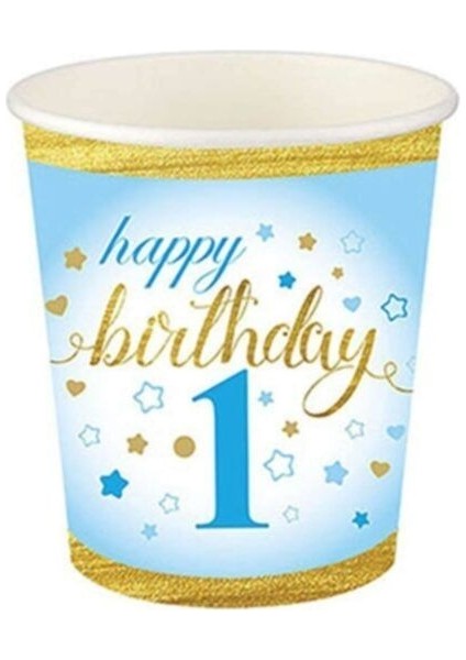 1 Yaş Mavi Yıldızlar Temalı Karton Bardak, Doğum Günü Partisi Için Sevimli ve Renkli