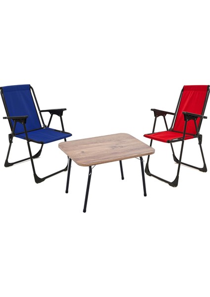 45X60 Katlanır Masa + 2 Adet Kamp Sandalyesi, Çift Dikişli 120 kg Kapasiteli-Kır-Lac-Atl