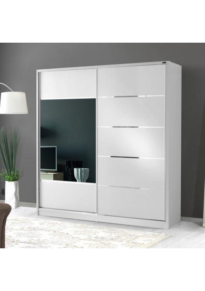 180 cm Sürgülü Komple Mdf Gardırop Beyaz Raylı Dolap Genç Ve Yatak Odası
