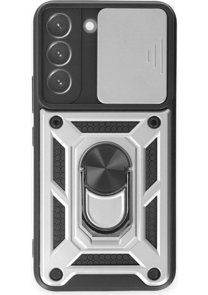 Samsung Galaxy S24 Kılıf Pars Lens Yüzüklü Silikon - Gümüş Arbkd